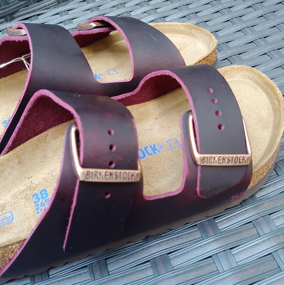 Birkenstock Arizona 38 Burgundy Red Leather Sandal - Picture 3 of 7